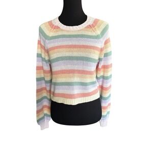 American Eagle Pastel Rainbow Horizontal Stipe Cropped Sweater, Size XS